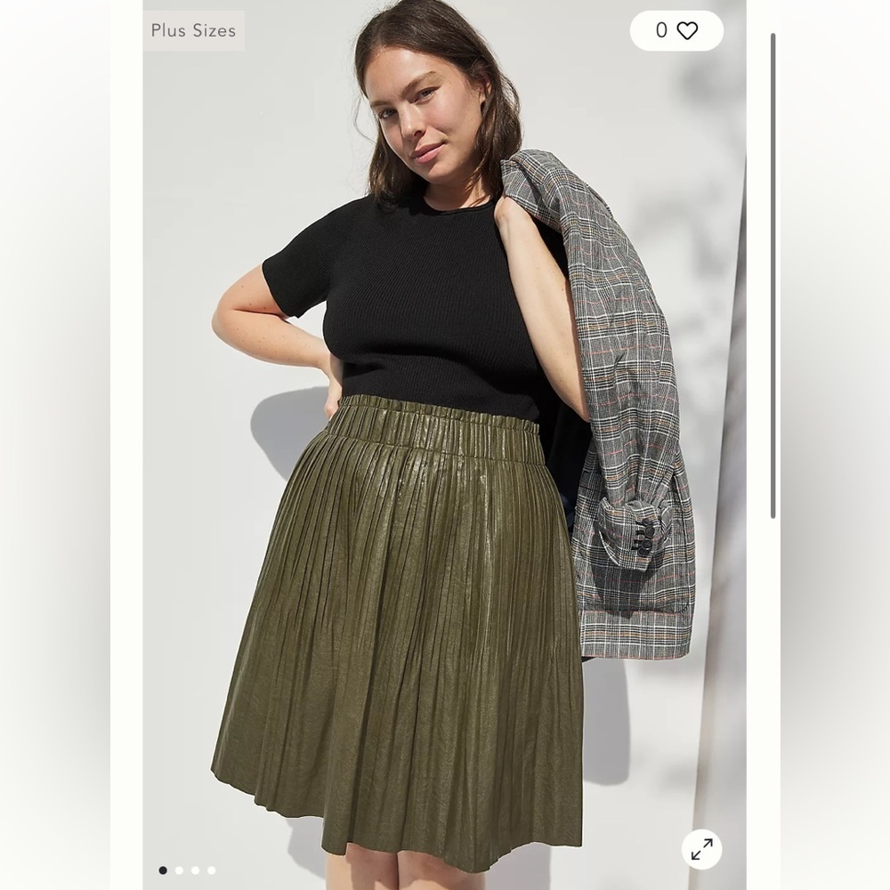 Anthropologie Olive Green Pleated A-Line Skirt